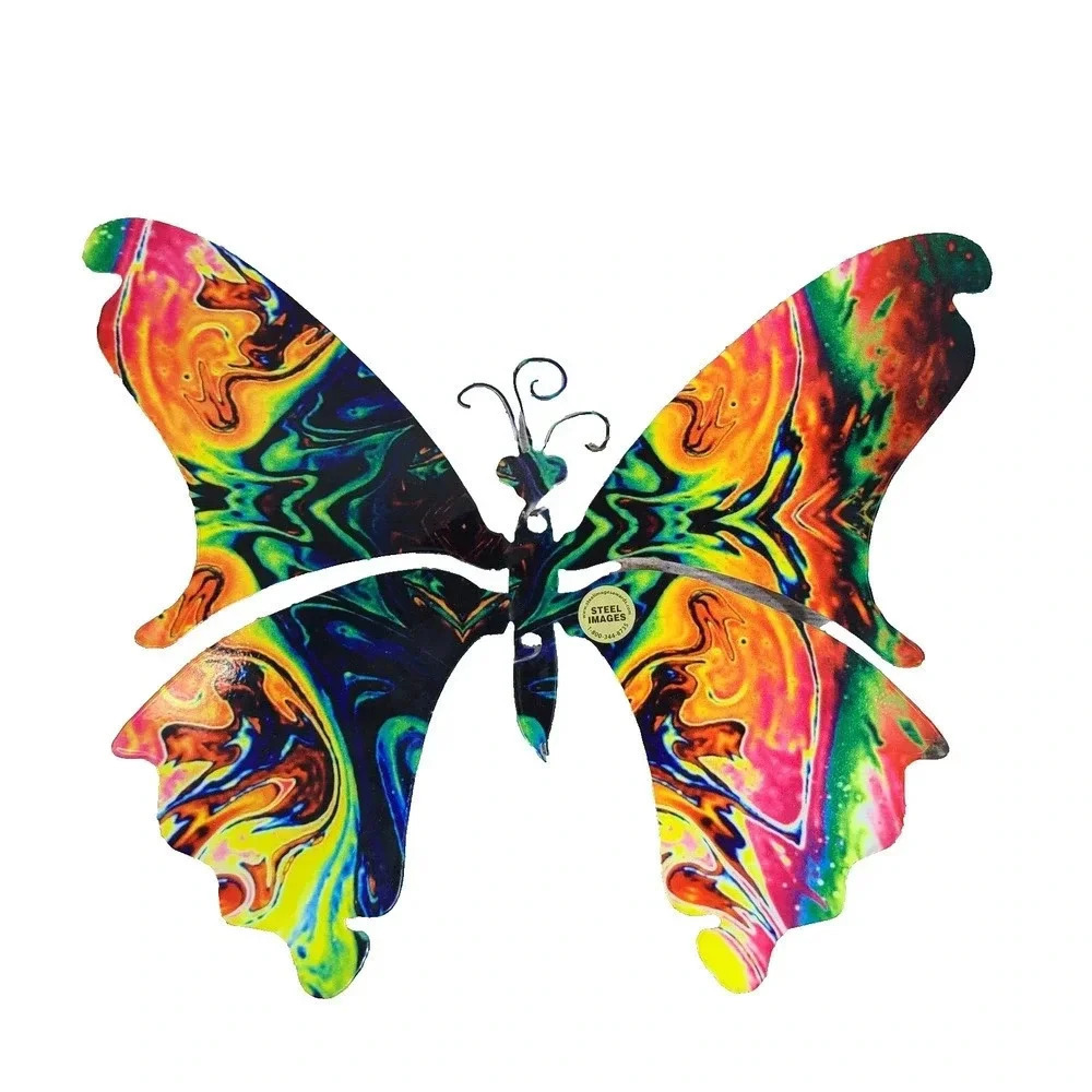 Steel Images Lazer Cut Butterfly Sculpture Wall Decor Rainbow Paint Swirl 12"